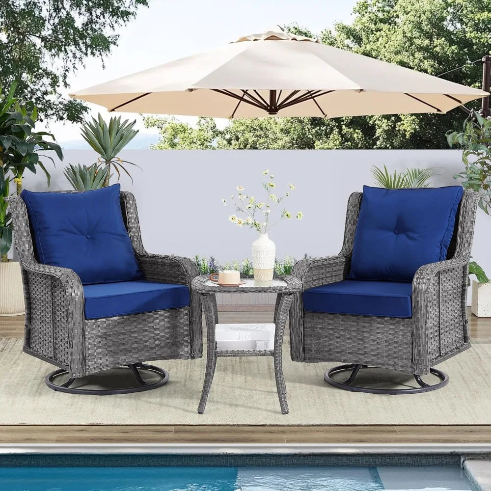 3-Piece Wicker Patio Set With Swivel Chairs And Table