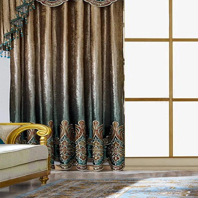 Luxurious 2Pcs Curtains for French Window Living Room Sunscreen Blackout