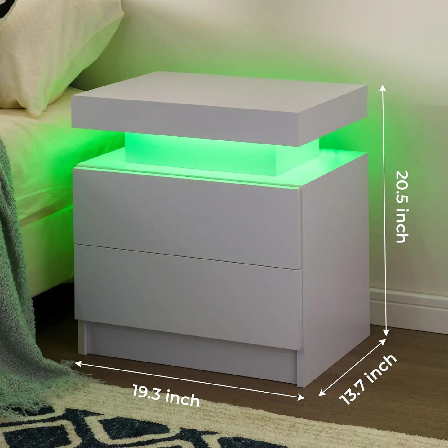 XMSJ Nightstand Set With LED Light And Two Drawers Bedside