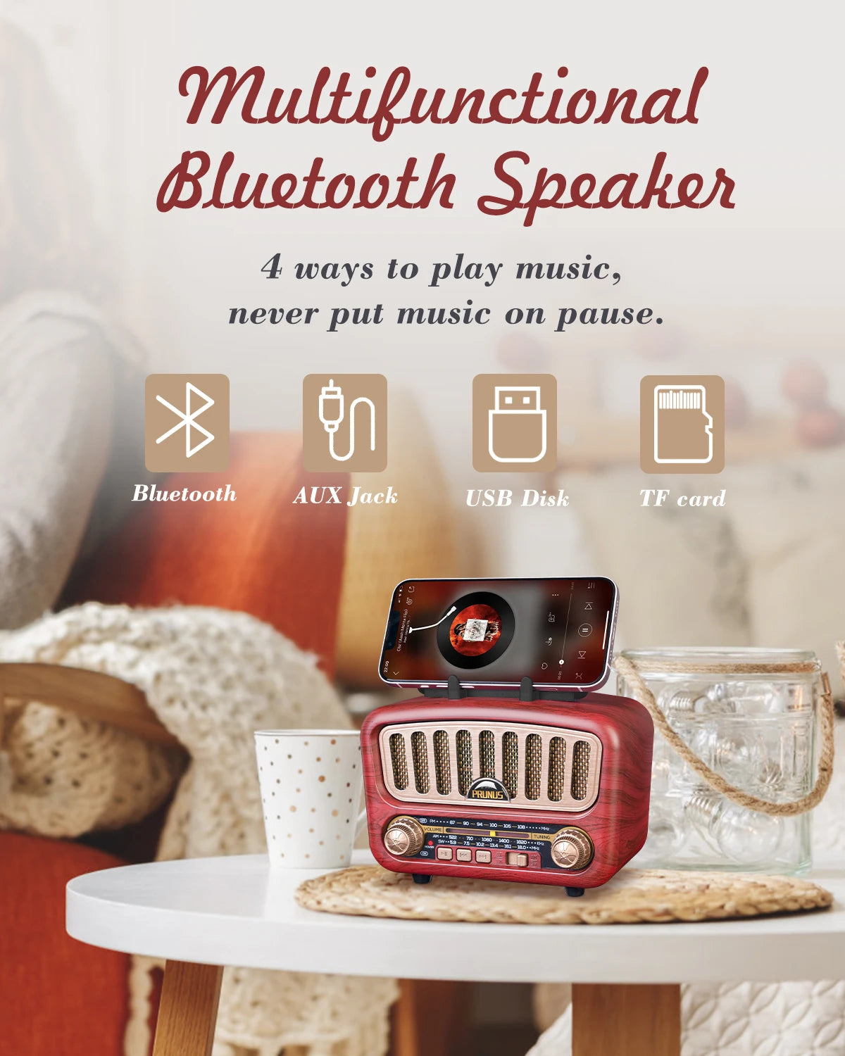 PRUNUS J-180 Retro Bluetooth Radio AM FM SW With USB