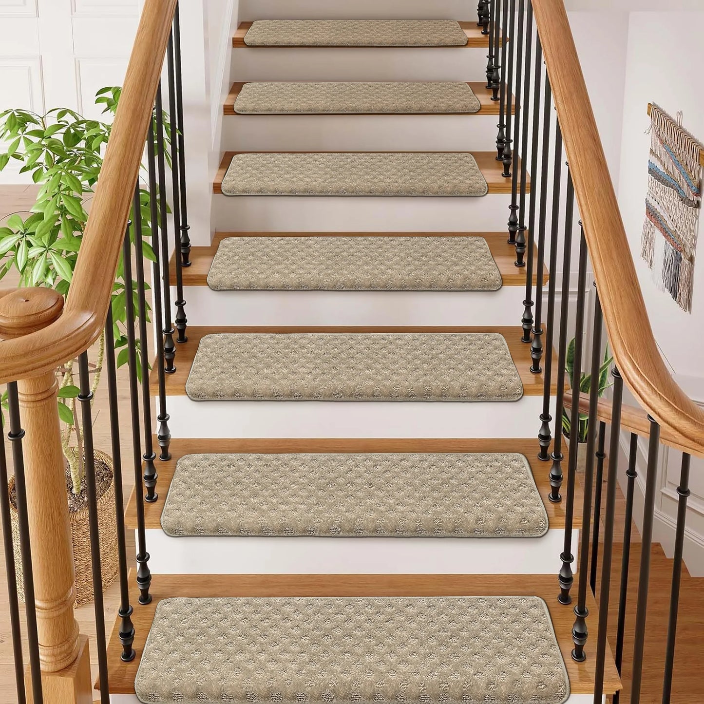 Bullnose Carpet Stair Treads Set Non Slip Premium Soft Washable