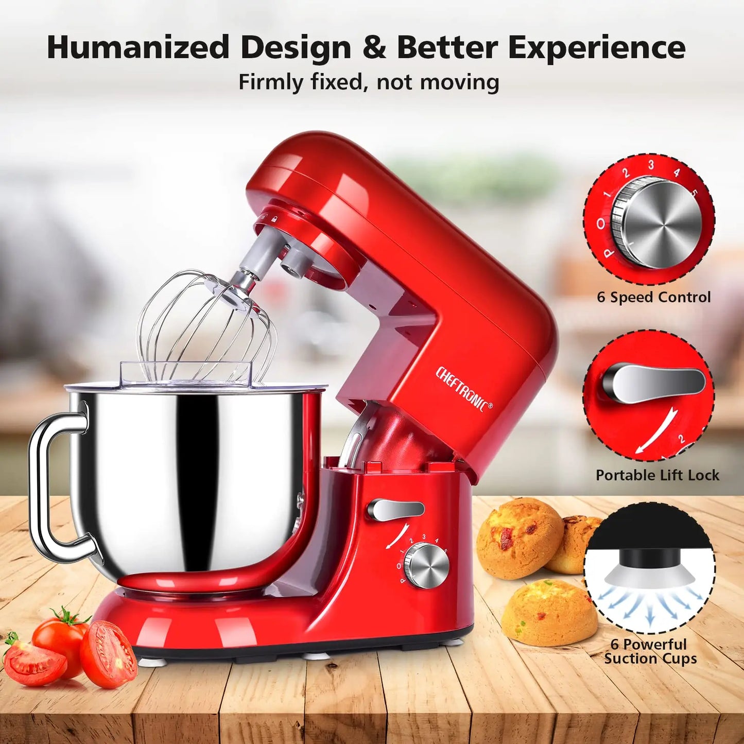 Cheftronic Tilt-Head Stand Mixer 650W With Milk Frother