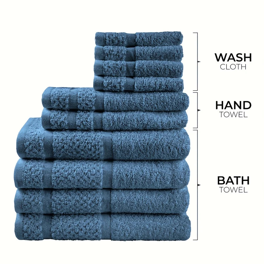 Cotton Bath Towel Set 10 Pieces Quick Dry Absorbent Towels