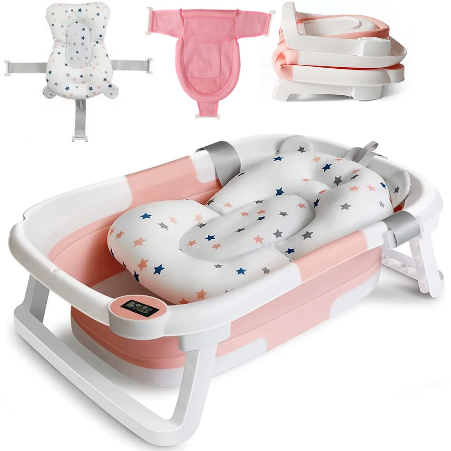 Baby Bath Tub Foldable With Cushion And Thermometer