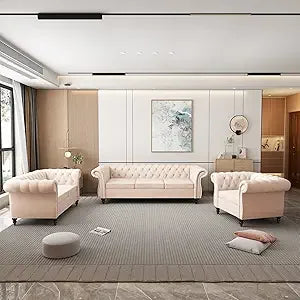 DAFIFY Velvet Chesterfield Living Room Set Sofa Loveseat Chair