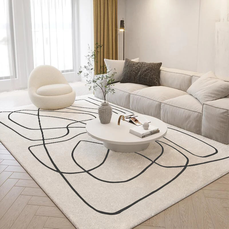 NONED Nordic Style Plush Carpet Living Room Rug With Abstract Art Design