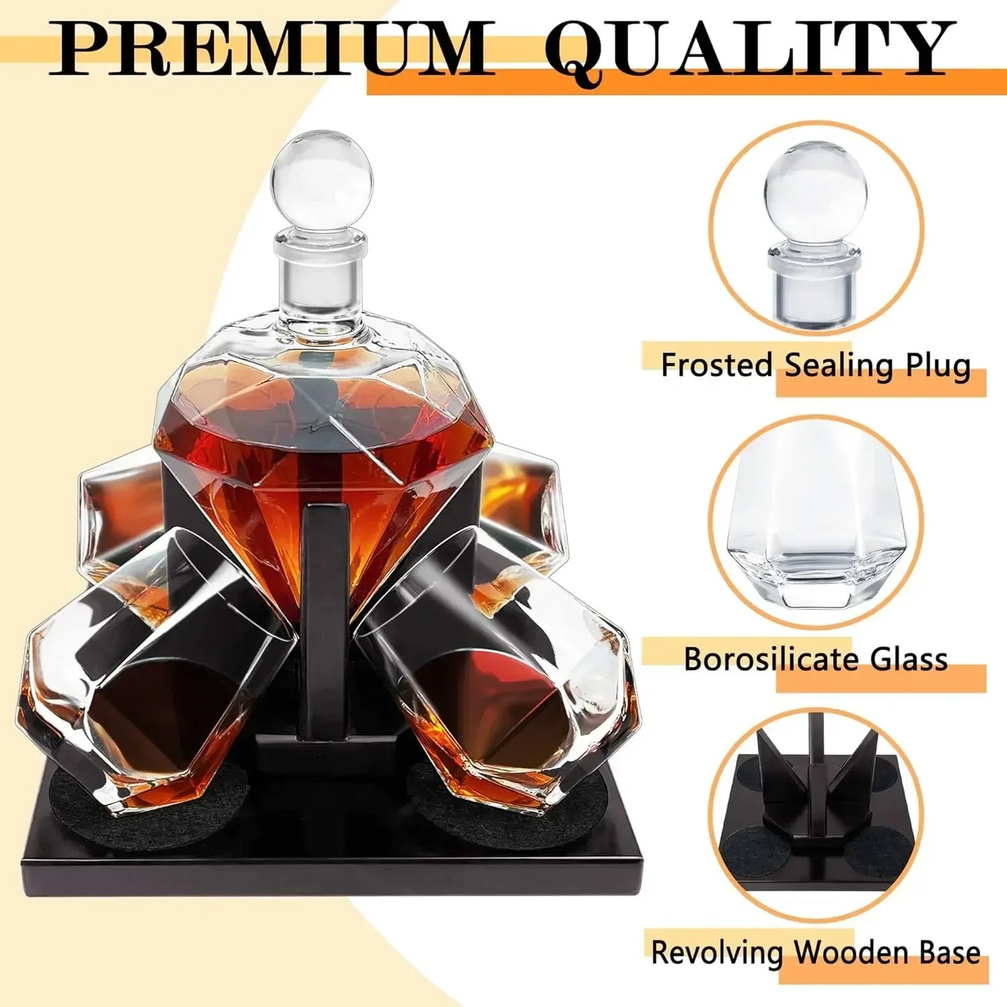 Diamond Whiskey Decanter Set, Diamond Decanter Set with 4 Glasses 4 Whiskey Stones, Decanter Whiskey Set Gifts for Men