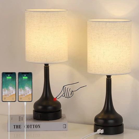 Bedside Table Lamps Set Of 2 With Touch Control USB