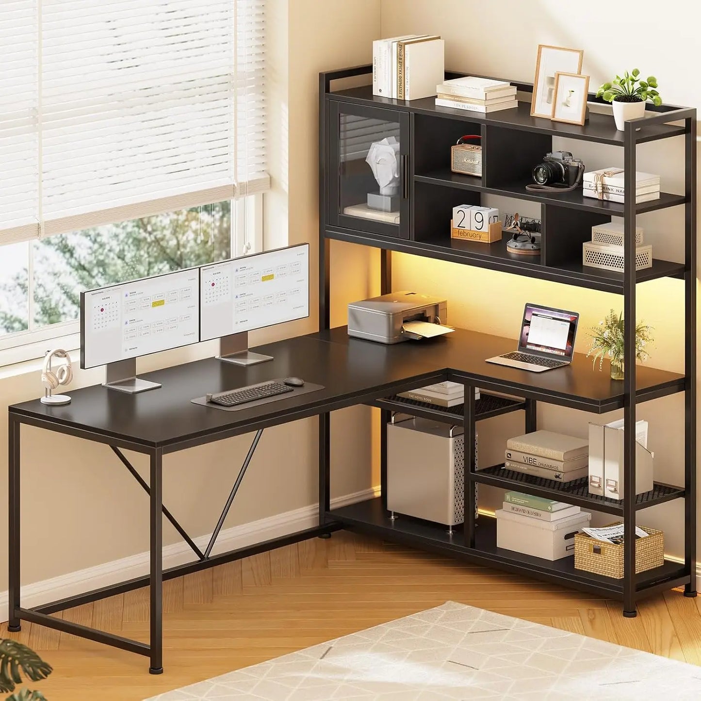 NONE L Shaped Computer Desk With Built In LED Lighting