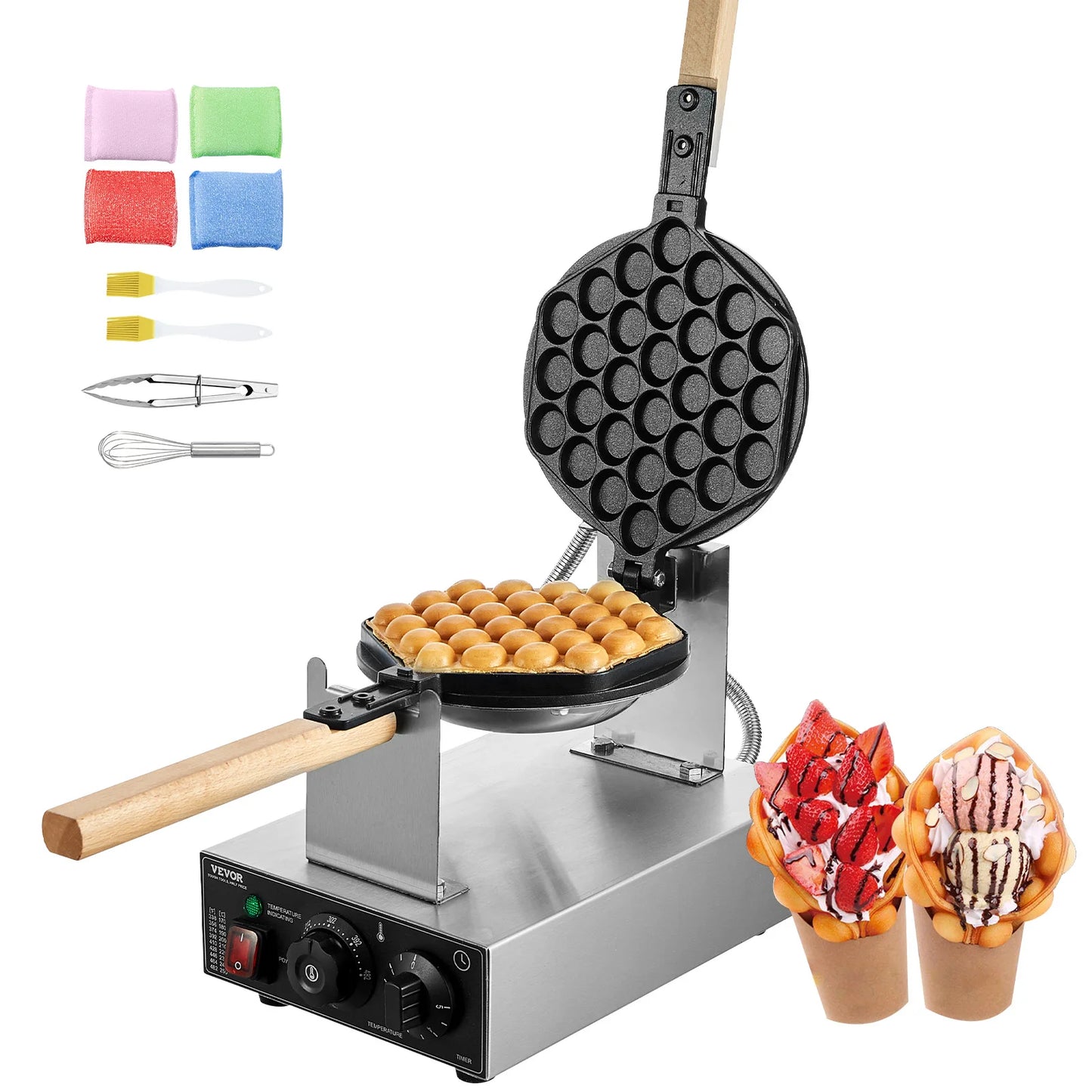 VEVOR SucceBuy Commercial Egg Bubble Waffle Maker 1400W Rotatable 2 Pans