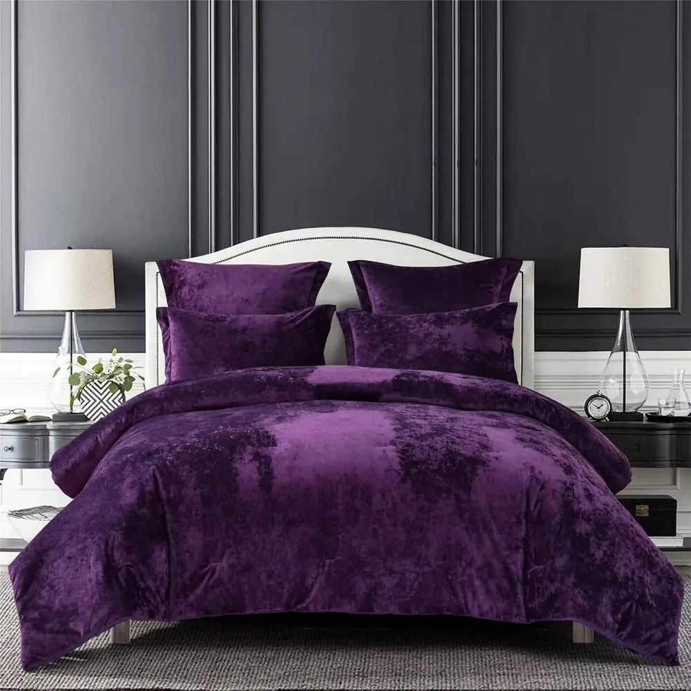Velvet Comforter Set With Cotton Fill Five Piece Bedding