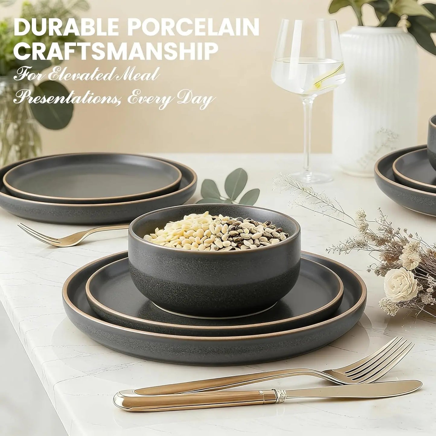 Plates and Bowls Sets,12 Pieces Round Porcelain Dinnerware Sets,Dishes, Plates, Dishware Sets,Chip Resistant Ceramic Dis