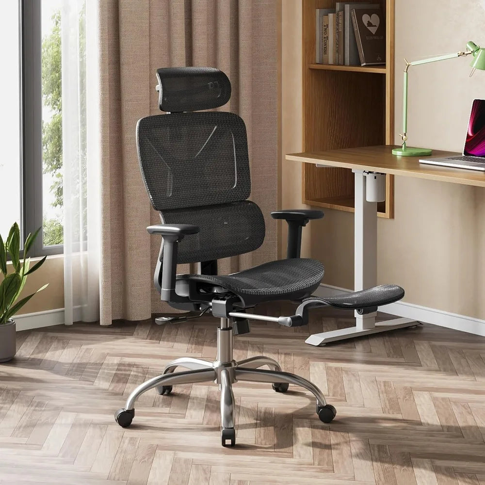 Ergonomic Mesh Office Chair With Footrest And High Back Reclining
