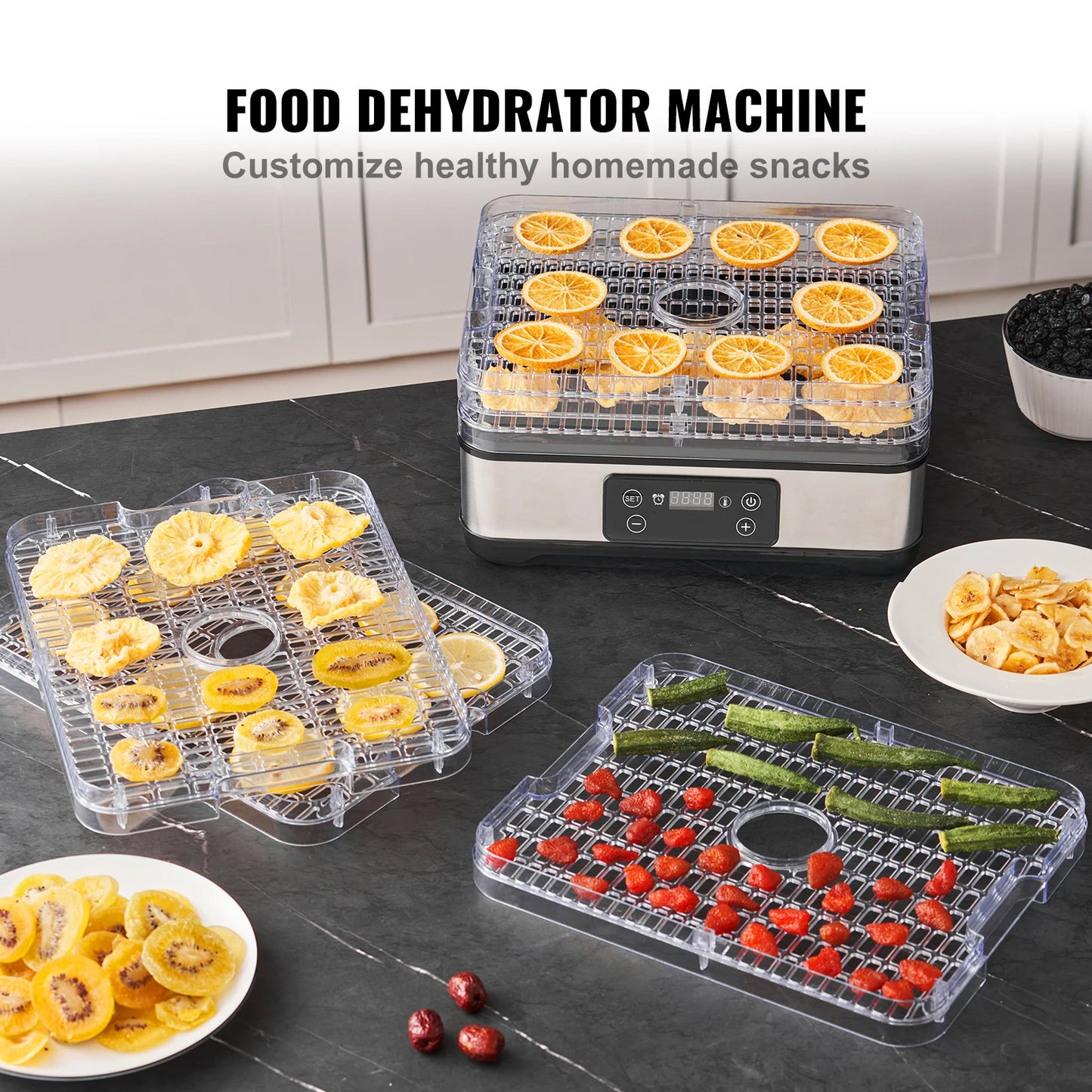 VEVOR 5 Tray Food Dehydrator Machine 300W Stainless Steel