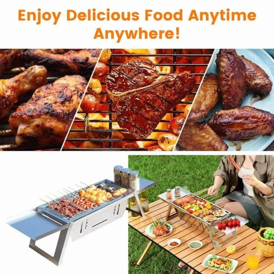 Foldable Charcoal Grill Stainless Steel Portable Tabletop Barbecue