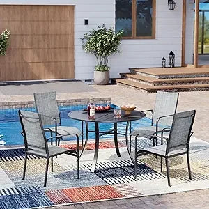 All-Weather Rattan Patio Dining Set With Wood Table And Removable Cushions