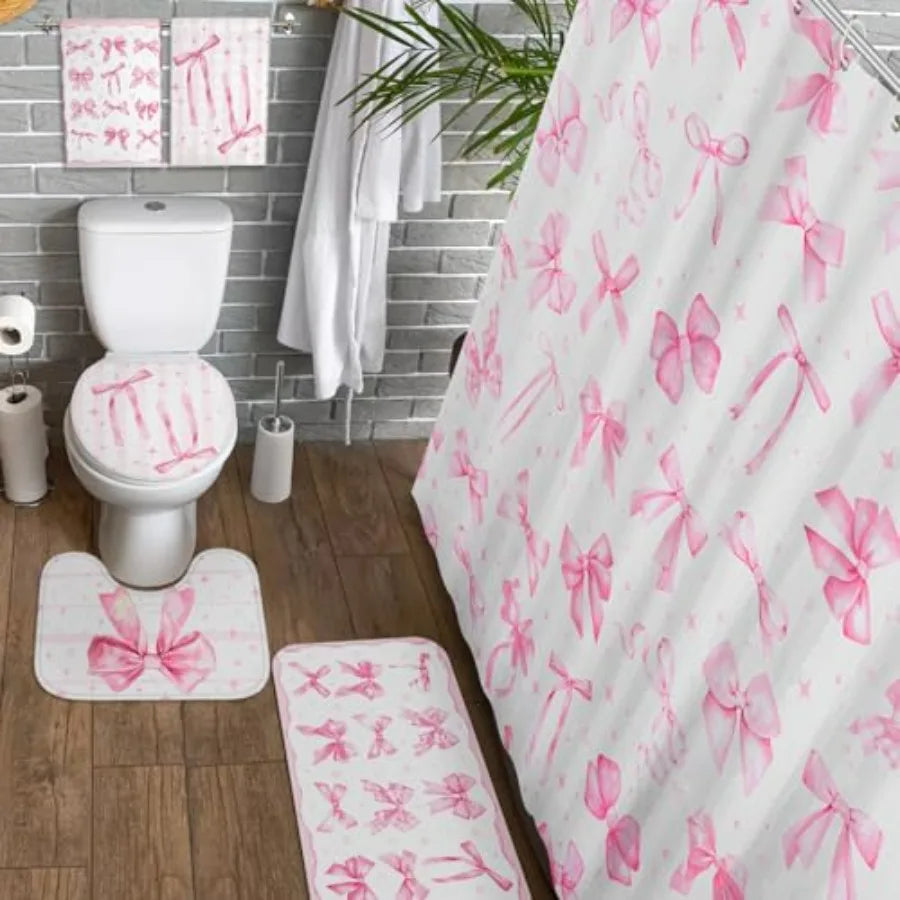 Shower Curtain Set With Towels And Carpet Bath Decor Kit
