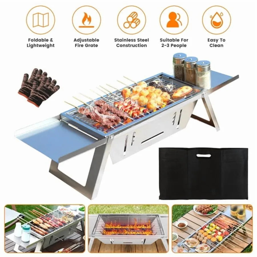 Foldable Charcoal Grill Stainless Steel Portable Tabletop Barbecue