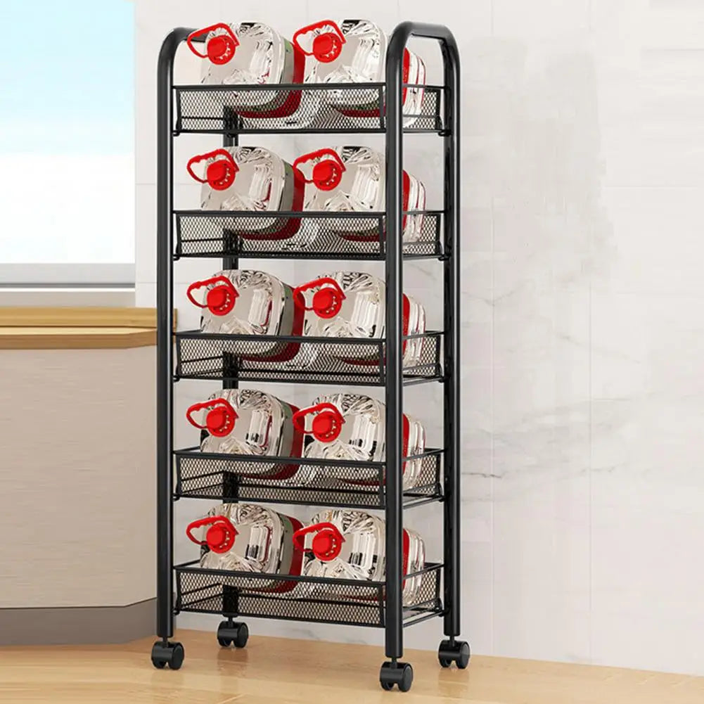 Fruit Vegetable Storage Basket, 5 Tier Stackable Metal Mesh Storage Basket with 360 Degree Wheels, Fruit Vegetable Produce Baske