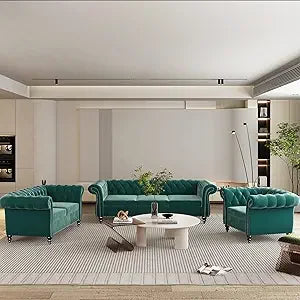 DAFIFY Velvet Chesterfield Living Room Set Sofa Loveseat Chair