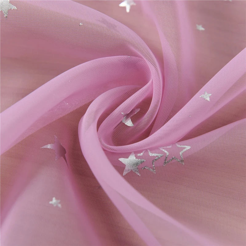 Hot Stamping Stars Tulle Sheer Curtains Home Decor