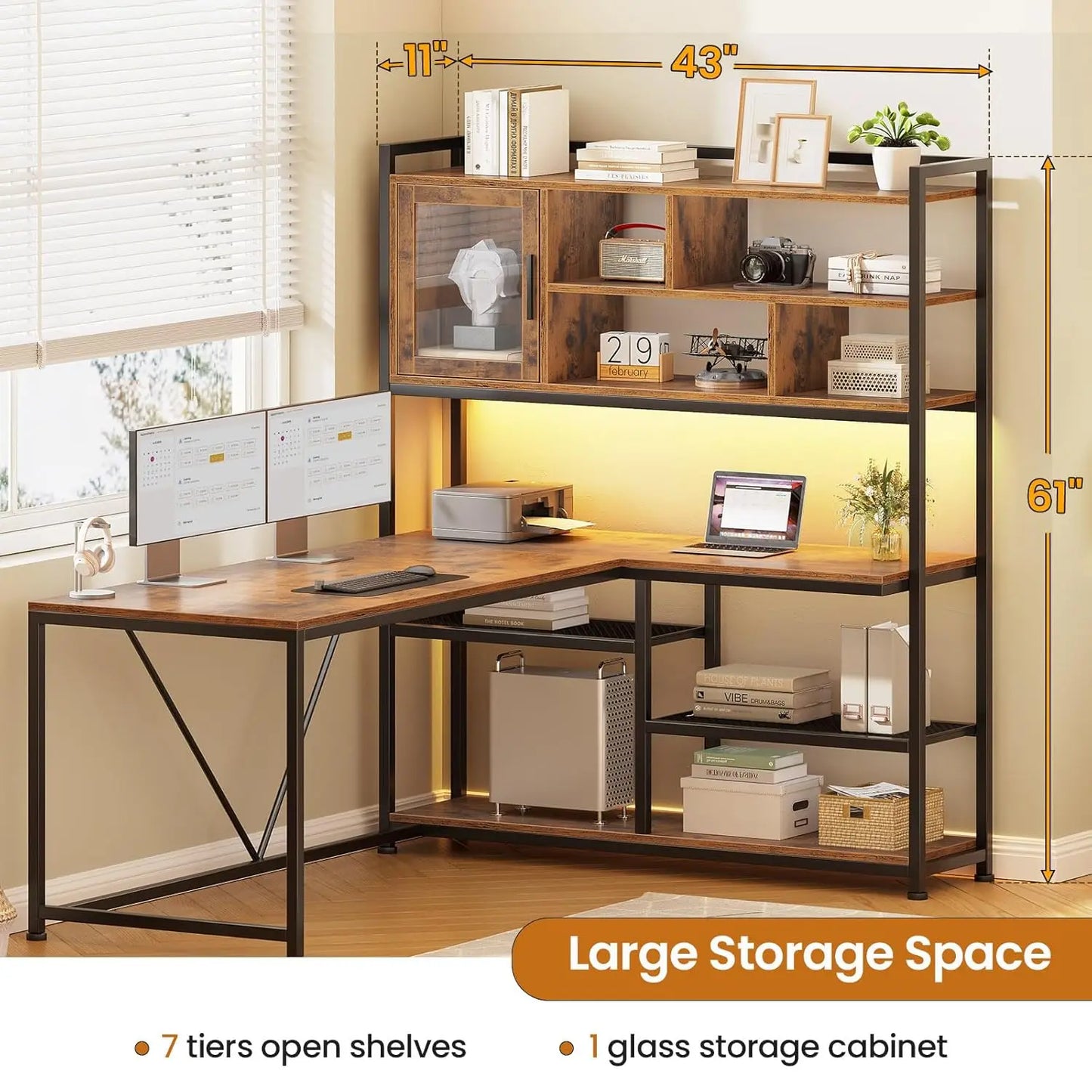 NONE L Shaped Computer Desk With Built In LED Lighting