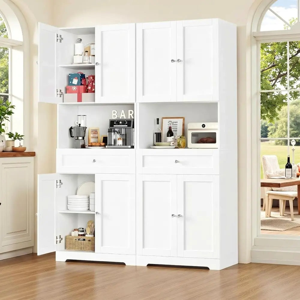 2-Piece Tall Kitchen Pantry Cabinet, Large Storage Hutch with Wide Shelves, 67 High Coffee Bar Cabinet Set for Home Dining, Livi