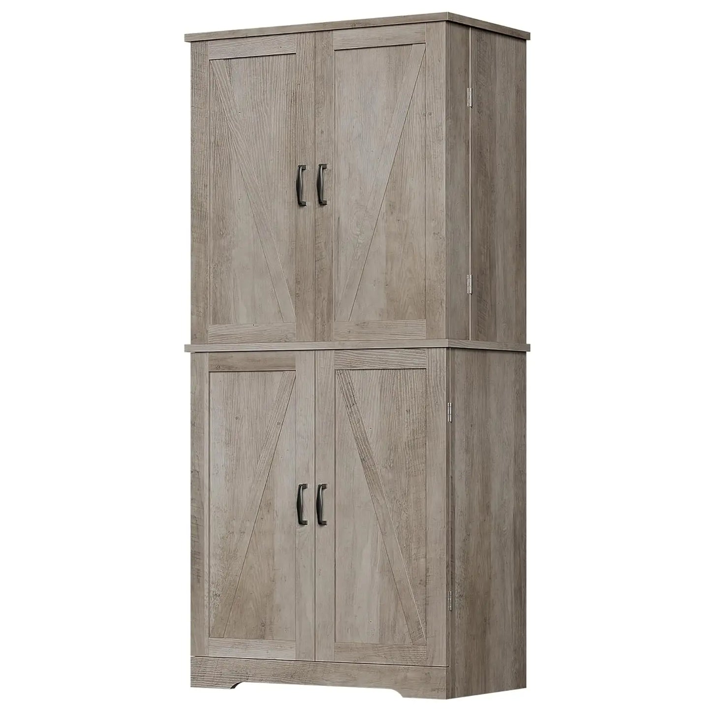 Rustic Pantry Cabinet Barn Door Drawer Adjustable Shelves 6-Tier Wood Cupboard Kitchen Dining Bath, Custom