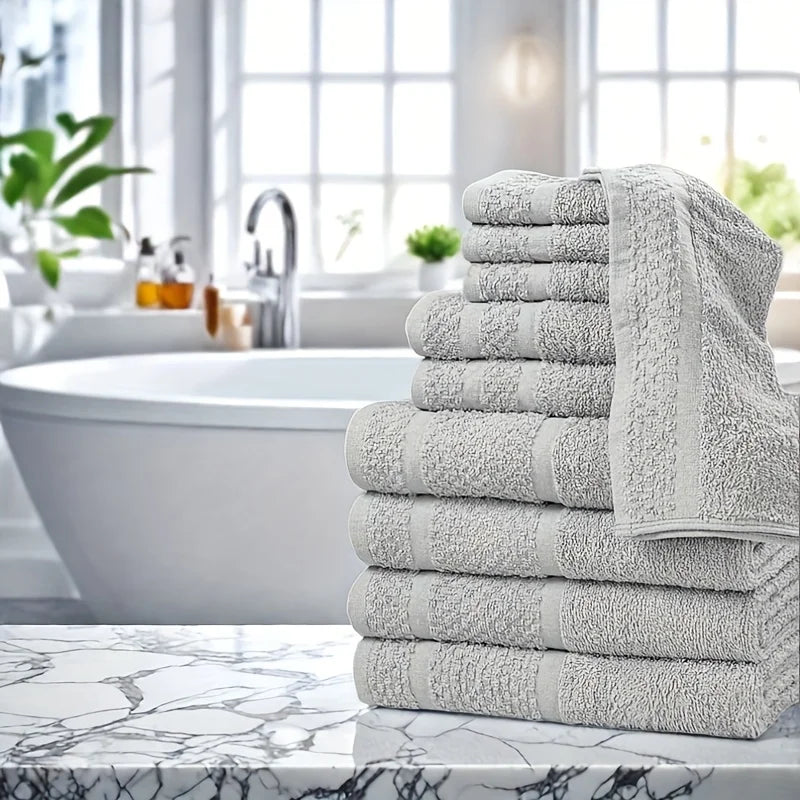 Cotton Bath Towel Set 10 Pieces Quick Dry Absorbent Towels