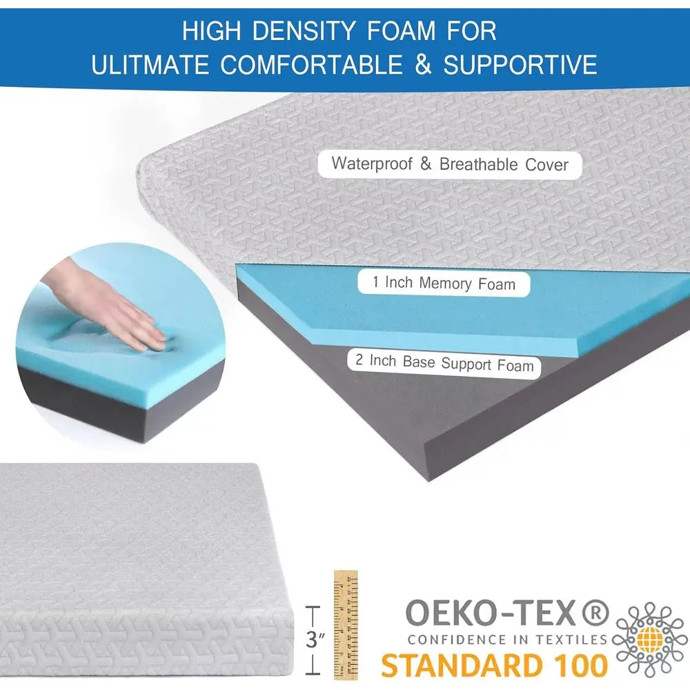 3 Inch Thick Camping Mattress Pad with Waterproof Cover, Portable Roll-Up Floor Mat for Outdoor, Travel, and Truck Bed Tent