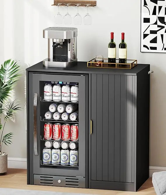 Coffee Bar Cabinet With Mini Fridge Space And Power Outlet
