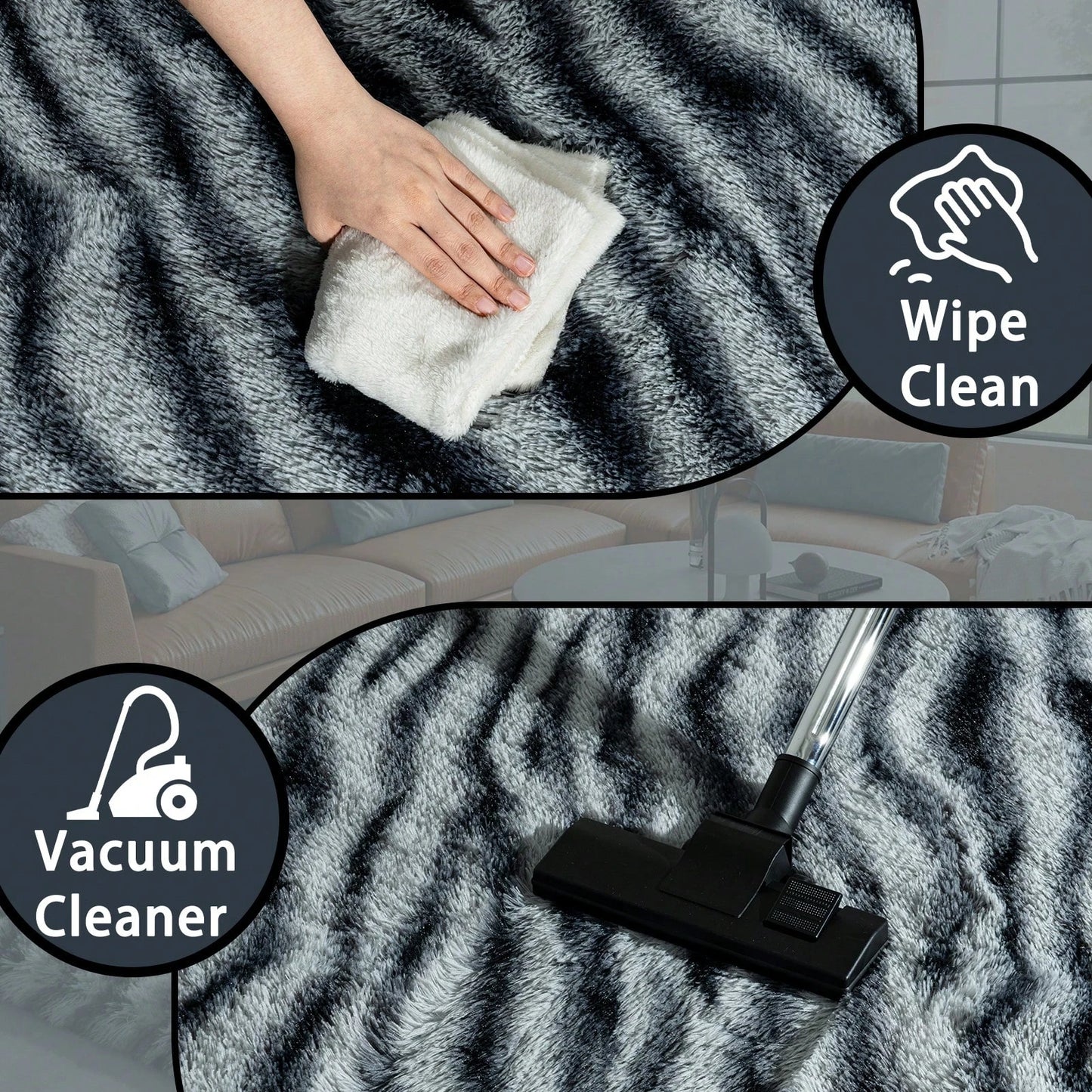 NONEDesign Fluffy Zebra Print Rug Shaggy Plush Indoor Living Room