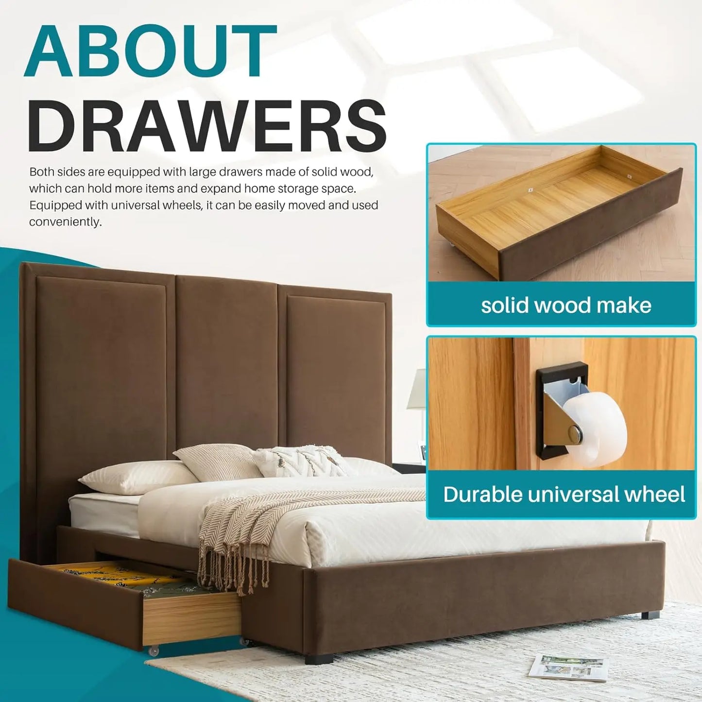 Linen Upholstered Platform Bed Frame With Storage And Headboard