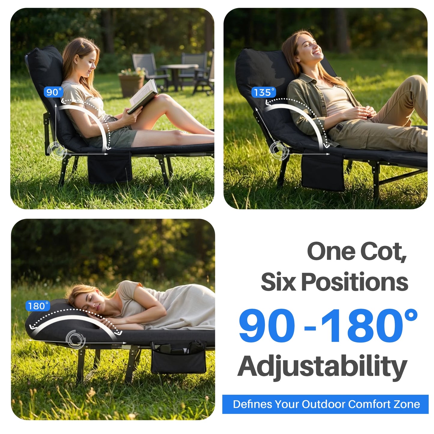 JHK Folding Camping Makeshift Bed with Mattress Lightweight Adjustable Camping Bed Supports 450 lbs Camping Cot with Carry Bag 6 Angle Camping Bed for Camp Outdoor
