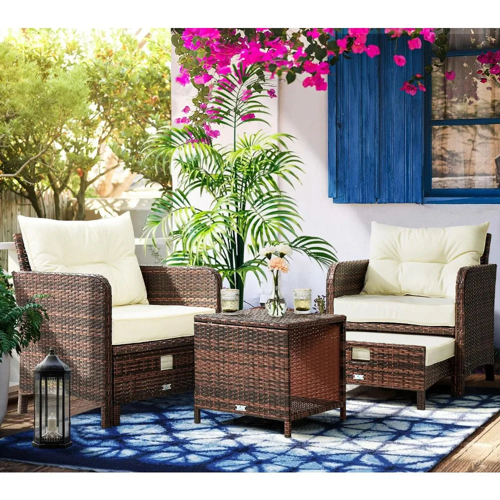 5-Piece Rattan Patio Furniture Set With Ottomans And Coffee Table