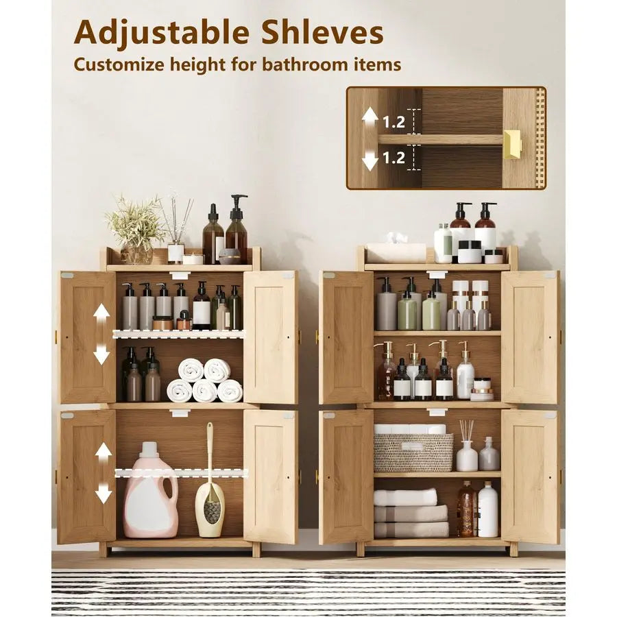 XMSJ Rattan Bathroom Cabinet With Four Doors Adjustable