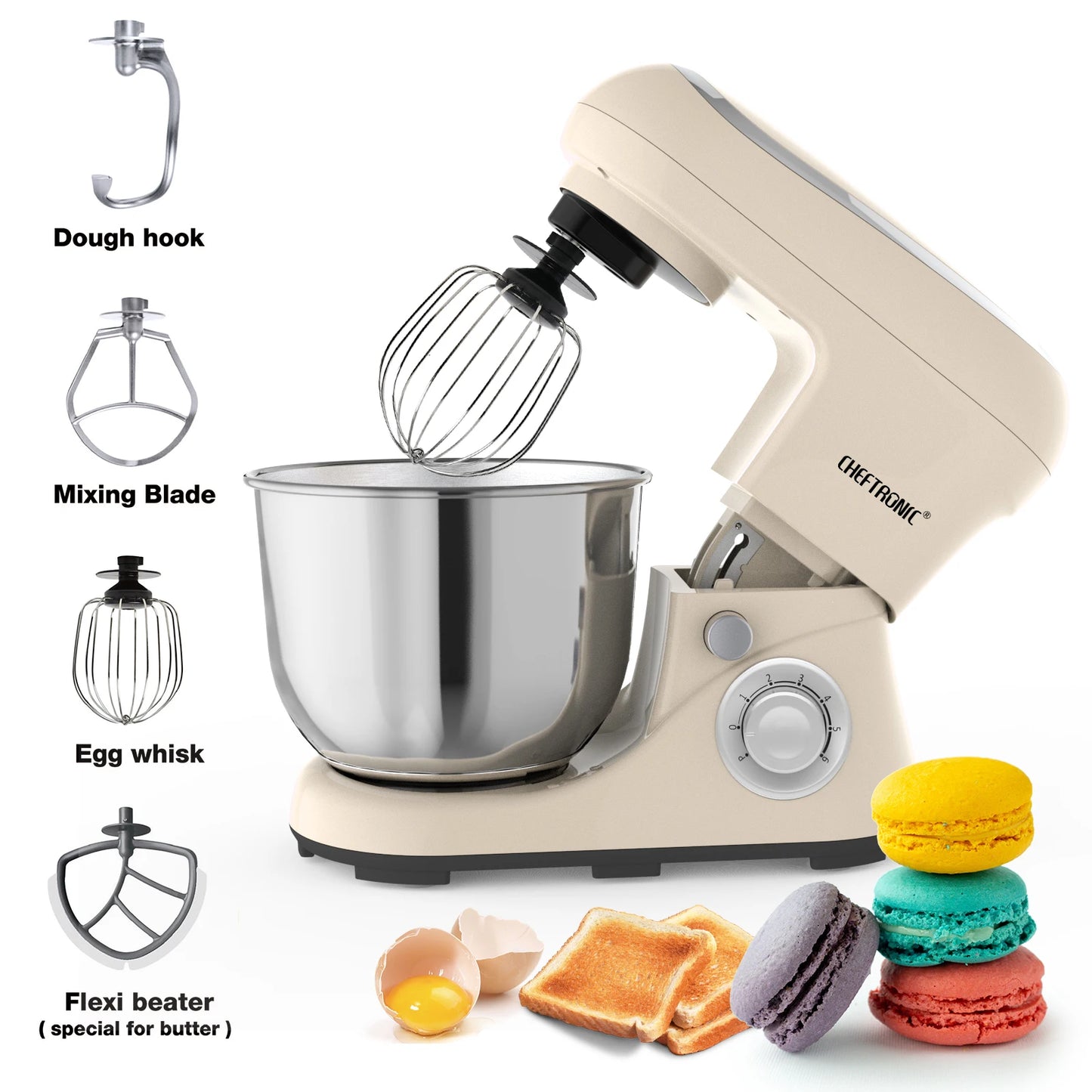 Cheftronic Stand Mixer Tilt-Head 500W Six Speed With Beaters