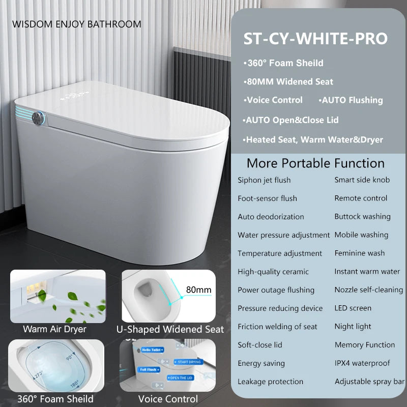 Smart Toilet With Built-In Bidet Auto Dual Flush Heated Seat Warm Water Sprayer