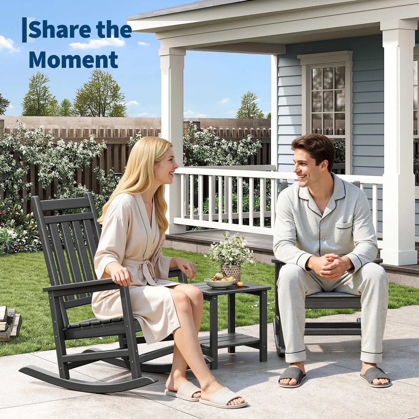 HiMISS Outdoor Poly Lumber Rocking Chair Set With Side Table