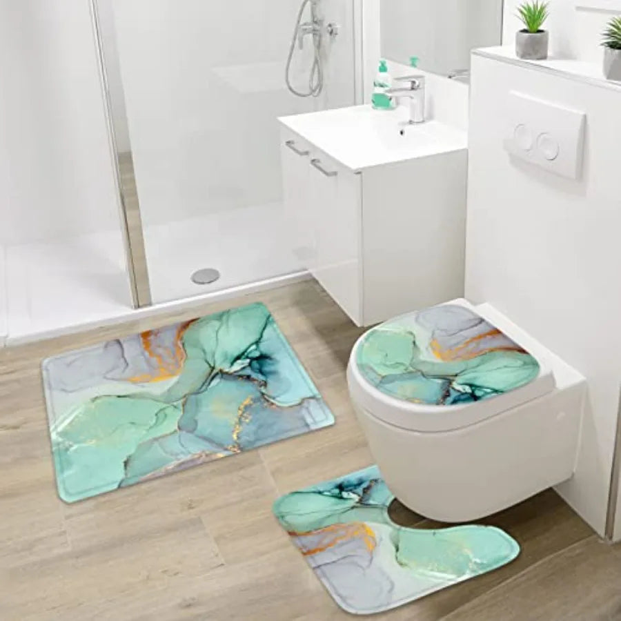 Shower Curtain Set With Bath Mat And Non Slip Rugs