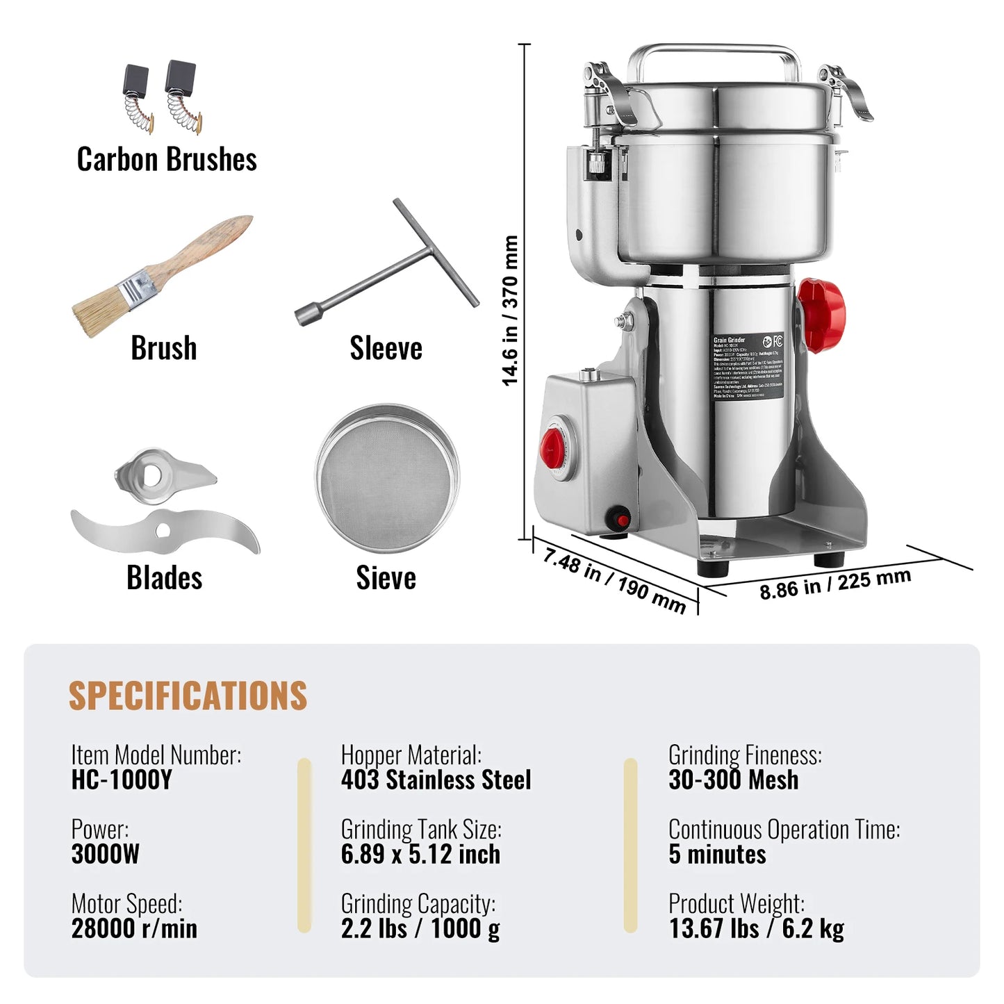 VEVOR Electric Grain Mill Grinder For Dry Herbs Spices Coffee