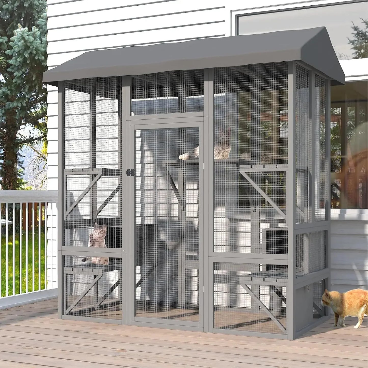XMSJ Catio Outdoor Cat Enclosure For Multiple Cats Walk-In With Waterproof Roof
