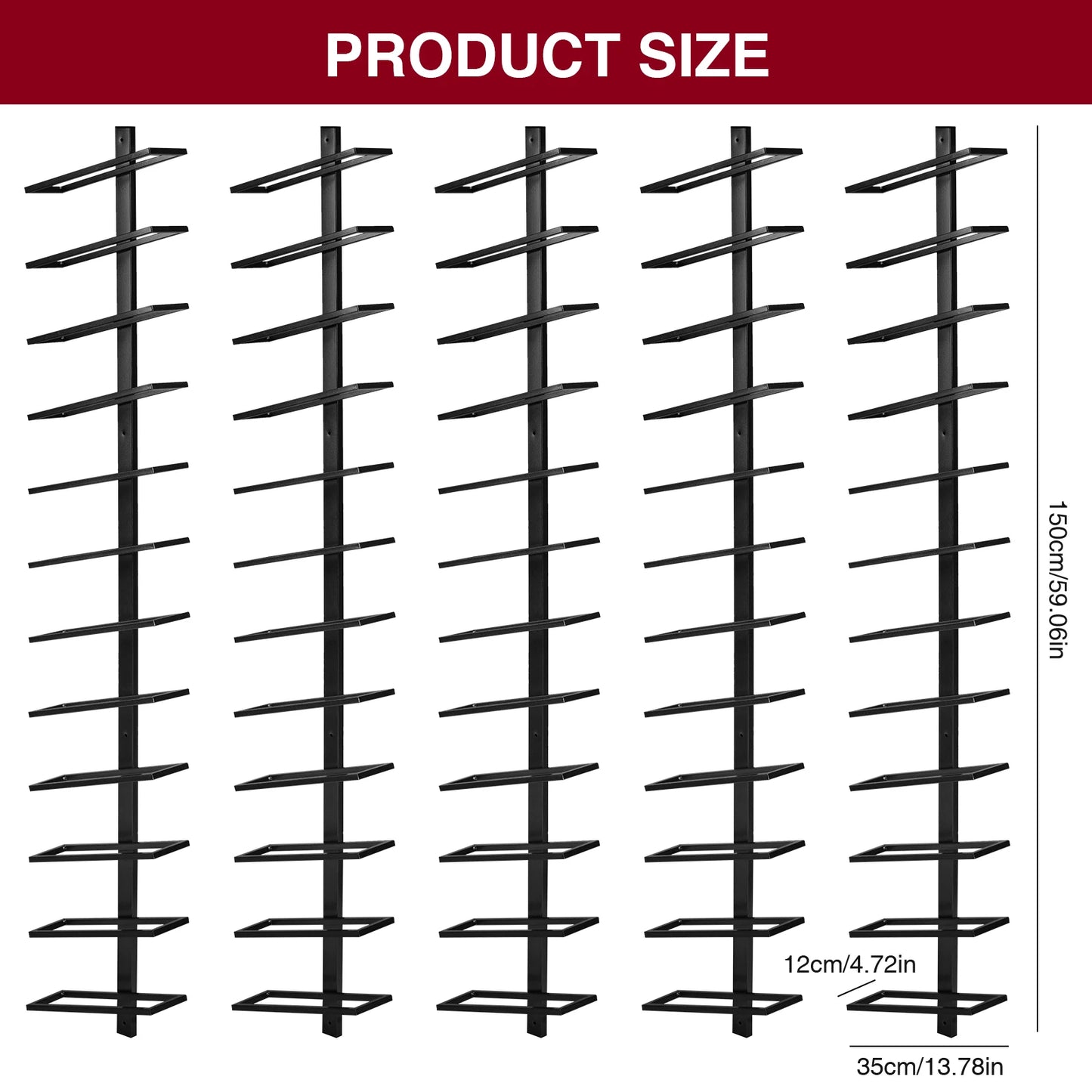 5 Pack Wall Mount Wine Rack Holds 60 Bottles For Bar Kitchen