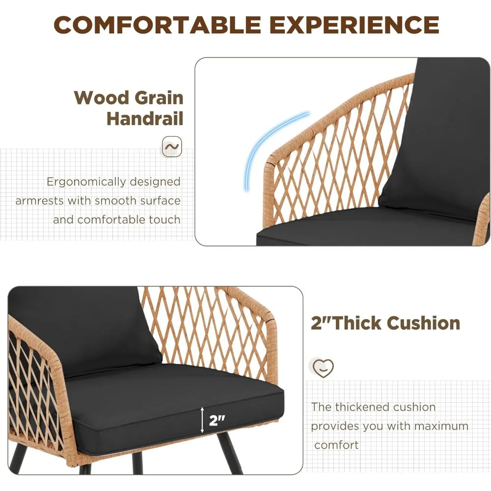 All-Weather Rattan Patio Dining Set With Wood Table And Removable Cushions