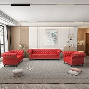 DAFIFY Velvet Chesterfield Living Room Set Sofa Loveseat Chair