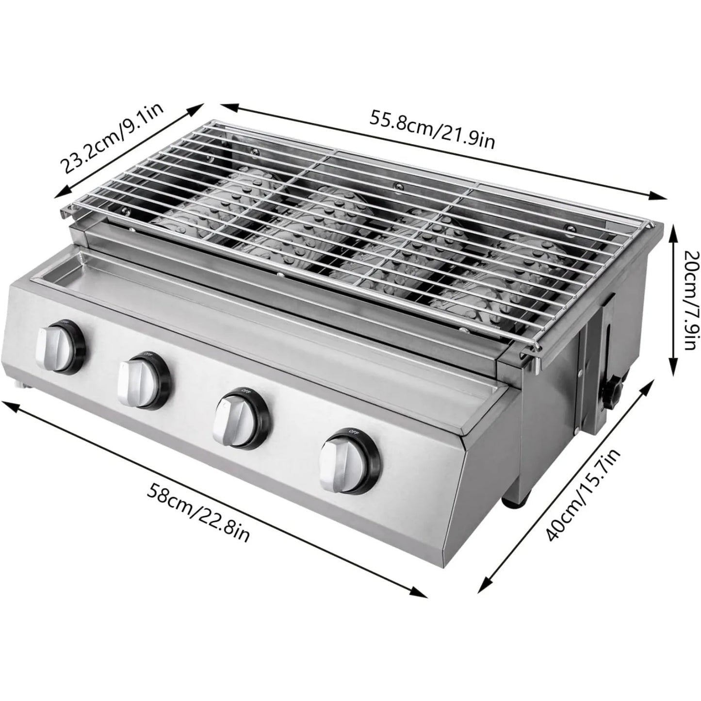 Four Burner Stainless Steel Portable Tabletop Propane Grill Smokeless