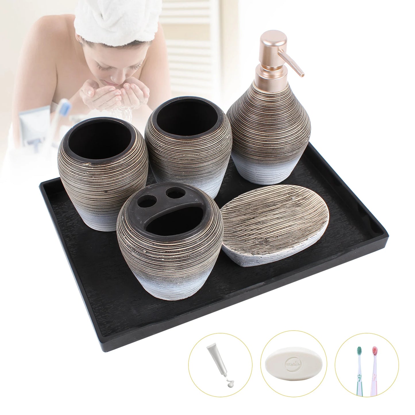 5-Piece Ceramic Bathroom Accessory Set For Home And Hotel Dorm