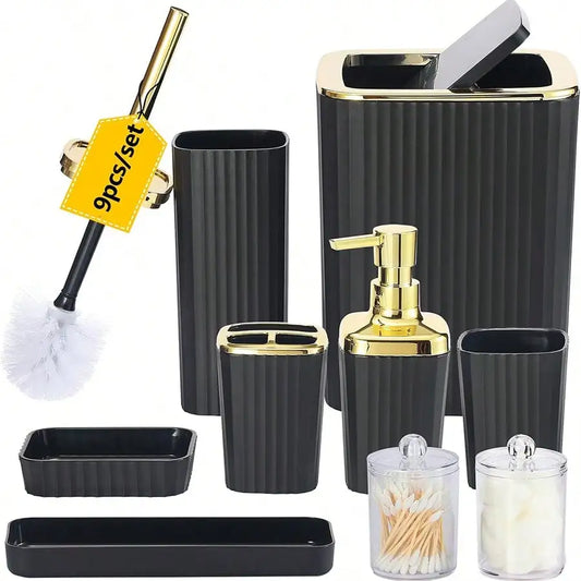9-Piece Bathroom Accessories Set With Toothbrush Holder Lotion Dispenser