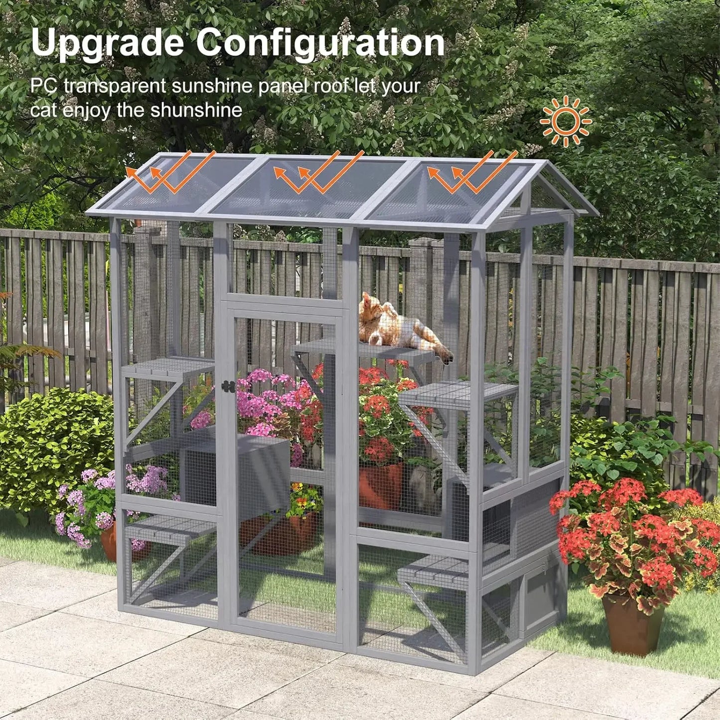 XMSJ Catio Outdoor Cat Enclosure For Multiple Cats Walk-In With Waterproof Roof