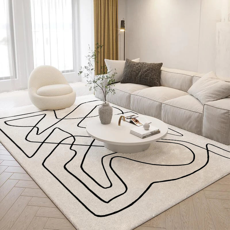 NONED Nordic Style Plush Carpet Living Room Rug With Abstract Art Design